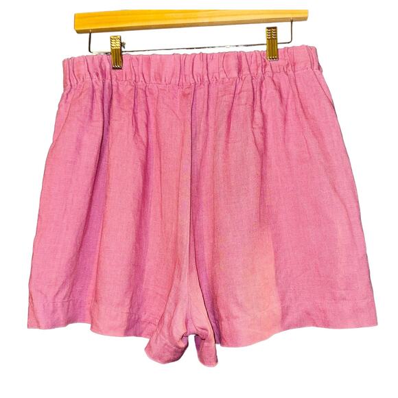 Madewell Pink Linen High Waisted Shorts Flat Front Stretch Pull on Women's M - Picture 6 of 8